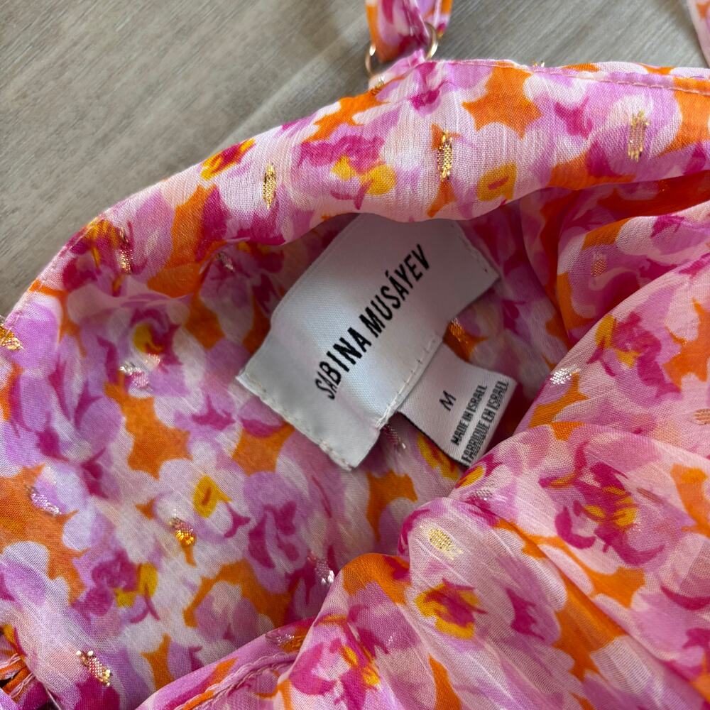 Sabina Musayev Malindi Maxi Dress Women Size Medium Orange Pink Print - Picture 6 of 9
